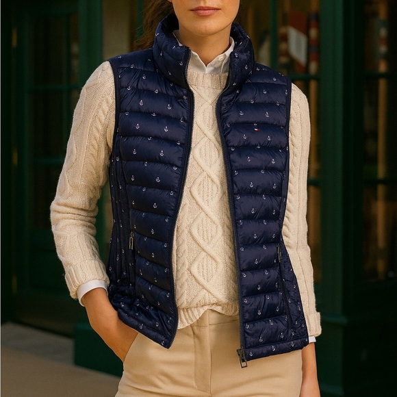 Tommy Hilfiger Nautical Theme Quilted Packable Puffer Vest Women Medium Preppy - Picture 1 of 7